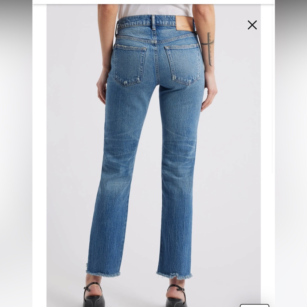 Moussy Straight Leg Blue Jeans with Raw Hem - Picture 2 of 15